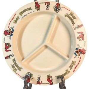 Woody Woodpecker 1970s Plastic Divided 9 1/2” Dinner Plate Walter Lantz